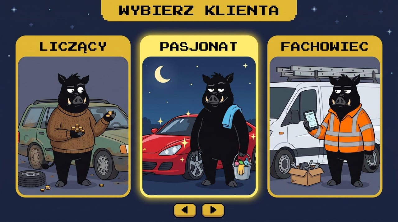 Ilustracja z biznesplanu: trzy typy klientów myjni
